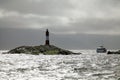 Passenger ship near the lighthouse in Beagle Channel, Argentina