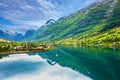 Mountain lake landscape, Olden, Norway