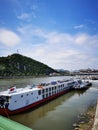 Passenger ships on the Danube river in Budapest, Hungary