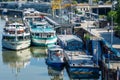 Passenger ships and riverboats docked in the Port of Belgrade, Serbia