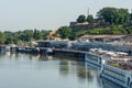 Passenger ships and riverboats docked in the Port of Belgrade in Serbia