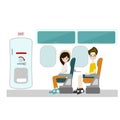 Passenger sitting at window seat and Emergency Door Royalty Free Stock Photo
