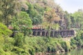 passenger thai train moving on death of railway world war II between tham krasae railway station river kwai kanchanabur Royalty Free Stock Photo