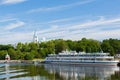 Passenger tourist ship standing at the pier on island of Valaam Royalty Free Stock Photo