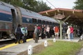 Passenger train at american railroad station Royalty Free Stock Photo