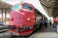 Passenger train belonging to the Kosovo railways, trainkos with its diesel locomotive, a Nohab, reading for departure