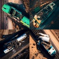 Passenger train crash accident, aerial view. Broken wagons and damaged locomotive Ai, generative