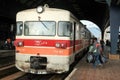 Passenger train, DMU 712 class belonging to the Macedonian railways, Makedonski Zeleznici reading for departure with people Royalty Free Stock Photo