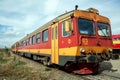 Passenger train DMU Diesel Motor Unit belonging to the Kosovo railways, trainkos reading for departure