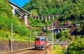 Passenger train is going down the Gotthard pass - Switzerland