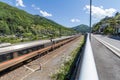 Passenger train on railway at Narai is a small town in Nagano Prefecture Japan