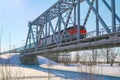 Passenger Train rides on the railway bridge Royalty Free Stock Photo