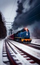 Passenger train running.snow background Royalty Free Stock Photo