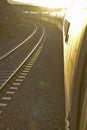 Passenger train traveling into the Arizona sunset Royalty Free Stock Photo