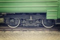 Passenger train wheels close up Royalty Free Stock Photo