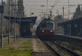 Passenger trains in station Kralovo Pole in Brno city in autumn color day