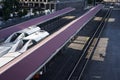 Passenger trains on the train station platform in Portland