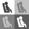 A passenger is traveling by bus, car. Fastened with seat belt vector icon on white-grey-black color. Royalty Free Stock Photo