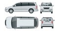 Passenger Van or Minivan Car vector template on white background. Compact crossover, SUV, 5-door minivan car. View front Royalty Free Stock Photo