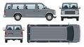 Passenger Van Vector Template Side, Front, Back Top View Royalty Free Stock Photo