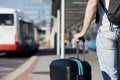 Passenger waiting at bus station in front of airport Royalty Free Stock Photo