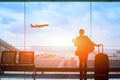 Passenger waiting for flight in airport, departure terminal Royalty Free Stock Photo