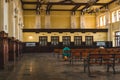 Passenger waiting hall in Zhmerynka train station in the heart of ukraine. just a few people waiting on this big train station in Royalty Free Stock Photo