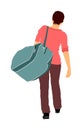 Passenger woman with luggage walking to airport vector illustration. Traveler girl and many bags go home. Lady carry baggage.