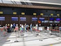 Moscow, Russia, July, 09, 2020. Passengers at baggage counters at Sheremetyevo airport, terminal B. Russia, Moscow