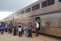 Passengers boarding an Amtrak train