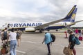 Passengers boarding Ryanair airplane