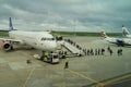 Passengers boarding SAS airplane