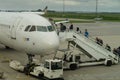 Passengers boarding scandinavian SAS airplane