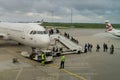 Passengers boarding scandinavian SAS airplane