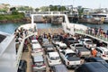 Passengers and cars waiting to disembark from the ferry boat after sea crossing Royalty Free Stock Photo