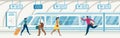 Passengers on City Subway Station Flat Vector