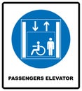 Passengers elevator sign. Lift vector icon. Vector illustration isolated on white background. Blue mandatory symbol Royalty Free Stock Photo