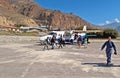 Passengers enter to the plane at the Jomsom airport, Nepal Royalty Free Stock Photo
