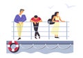 Passengers on ferry or liner, people traveling by sea