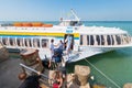 Passengers get off hydrofoil from Saigon in Vungtau Royalty Free Stock Photo