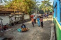 Passengers getting off the local circle train in Yangon