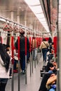 Passengers in Hong Kong MTR Mass Transit Railway Subway Train