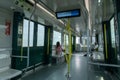 Passengers inside Reseau express metropolitain (REM) vehicule on its way to Brossard Royalty Free Stock Photo