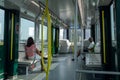 Passengers inside Reseau express metropolitain (REM) vehicule on its way to Brossard Royalty Free Stock Photo