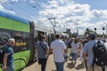 Passengers at tram stop Szczecin Poland