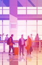 passengers with luggage in arrival waiting room or departure lounge international airport terminal interior vertical Royalty Free Stock Photo