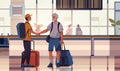 passengers with luggage shaking hands in arrival waiting room or departure lounge international airport terminal Royalty Free Stock Photo