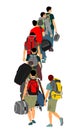 Passengers with luggage walking at airport vector illustration. Traveler with backpack bags. Man carry baggage. People crowd.