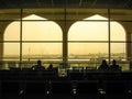 Passengers at Muscat airport in silhouette, Oman
