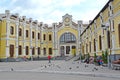 Passengers near the train station. Kazatin, Ukraine Royalty Free Stock Photo